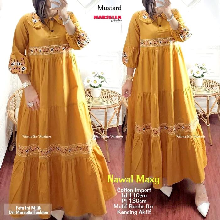 Nawal maxy gamis katun bordir cantik maxi motif terbaru modis new 19/6