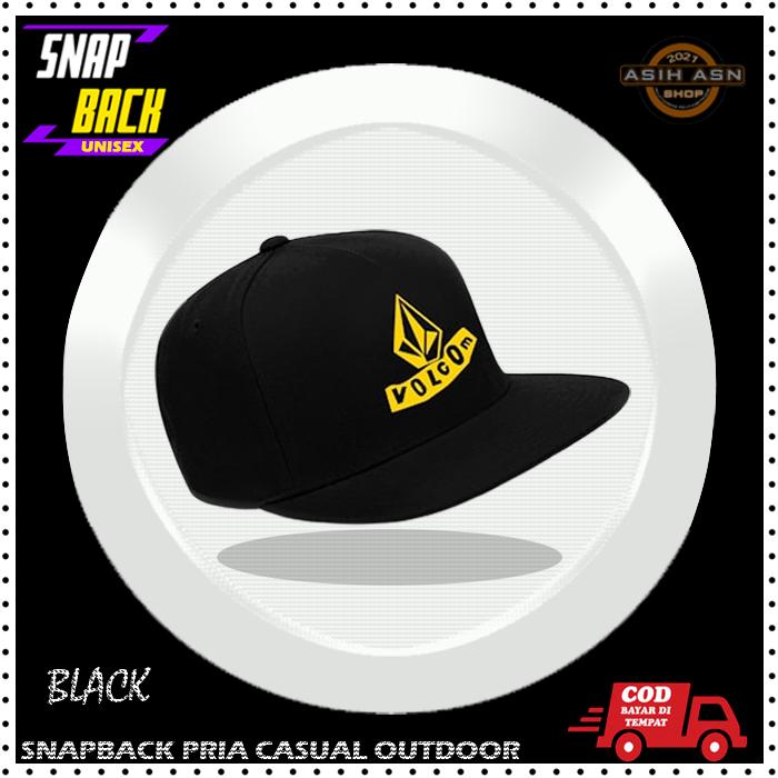 Topi Pria / Snapback Hat / Topi Distro Pria Volcom Hitam Logo Kuning