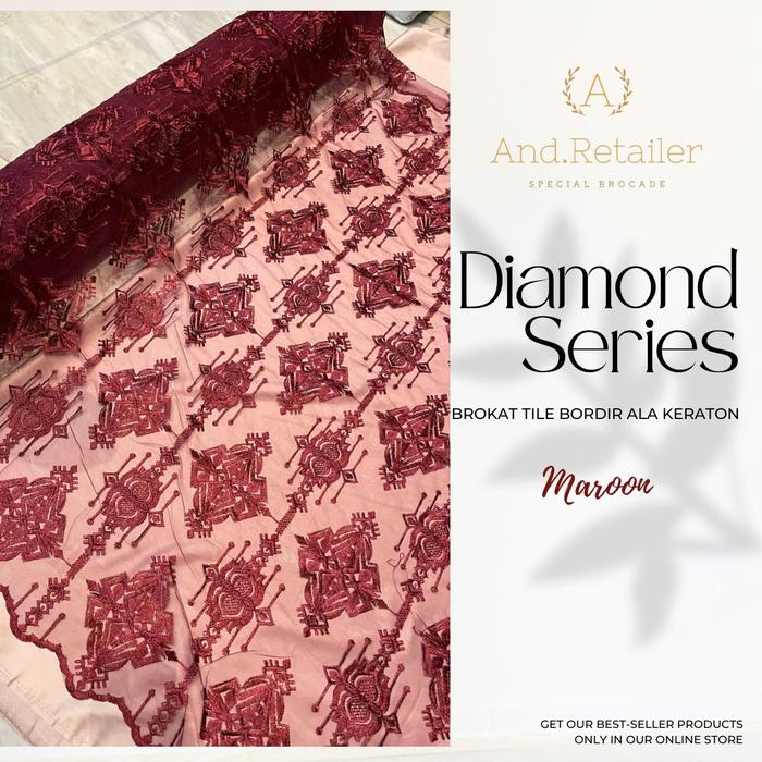 Bahan Kain Brokat Tile Etnik Diamond Warna Merah Maroon