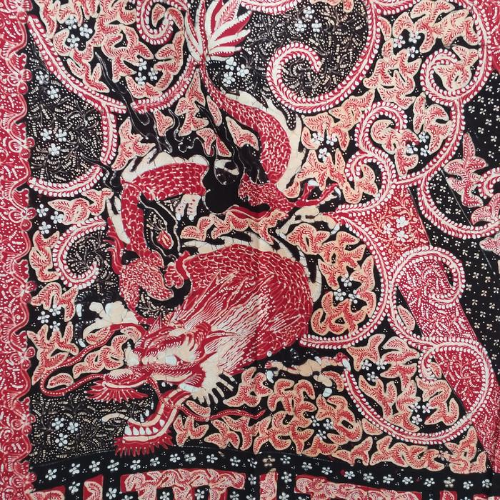 Kain batik tulis Lasem 3 warna full-celup motif Naga kontemporer