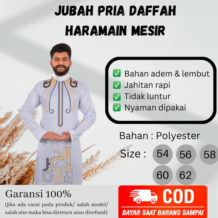 JUBAH GAMIS PRIA MOTIF BORDIR HARAMAIN MESIR ORIGINAL IMPORT MESIR