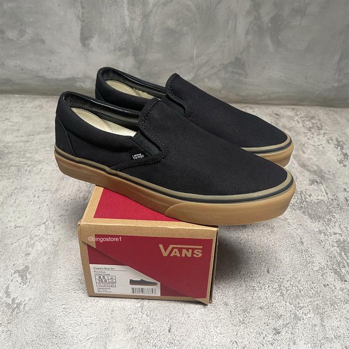 Vans Slip On Black Gum Original - Vans Slip On Gum