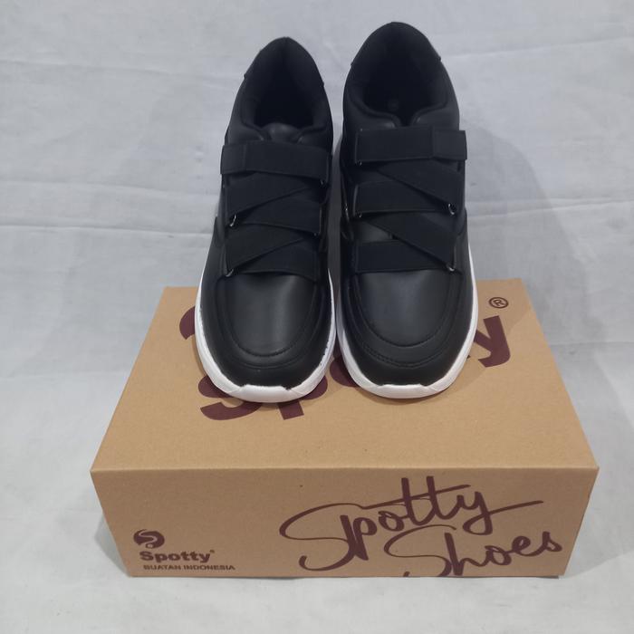 Sepatu sekolah bts perempuan SPOTTY ORIGINAL EVELYN 12 HITAM PUTIH