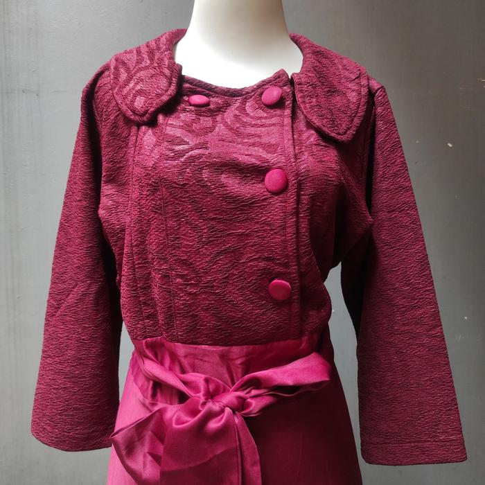 PL dress gamis merah satin kombinasi