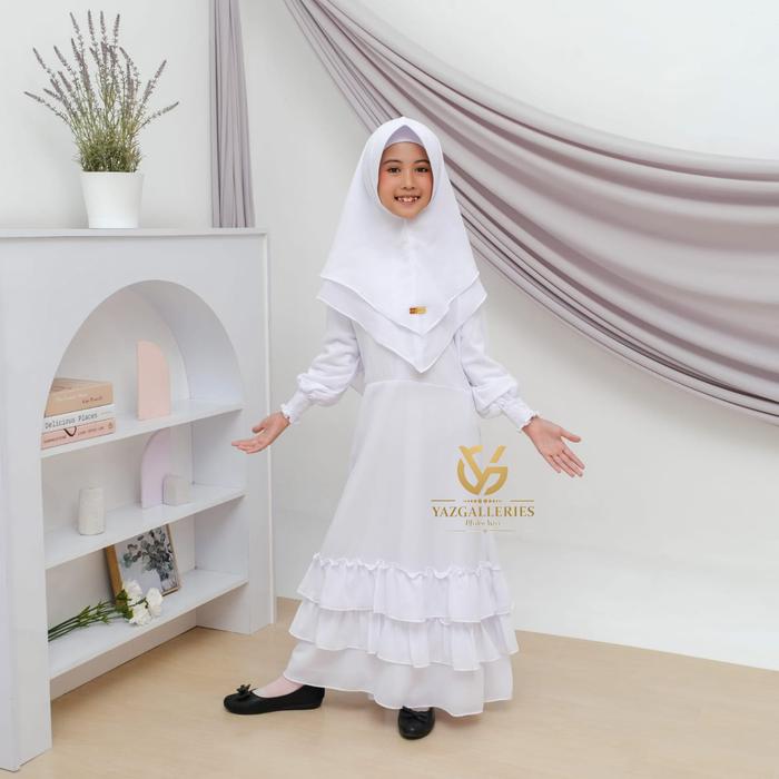 Gamis Manasik Haji Anak Warna Putih Set Khimar Ceruty Babydoll Premium