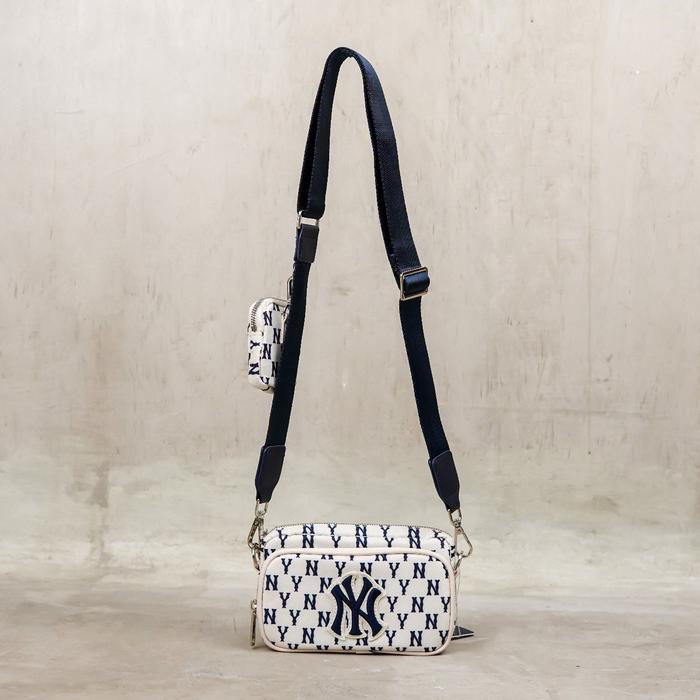 MLB NY Monogram Navy 3 Camera Bag with Pouch in Ivory White