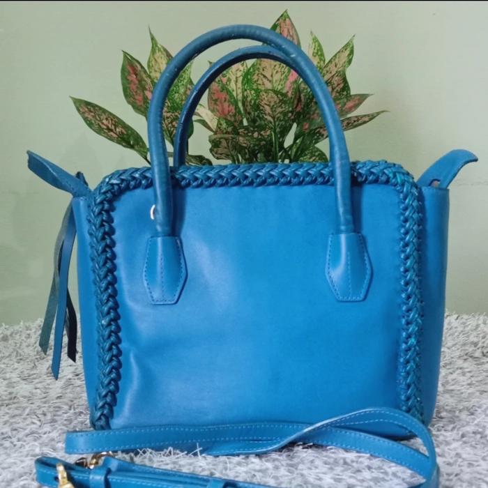 Second - tas branded - Dissona - biru, kulit asli, mulus