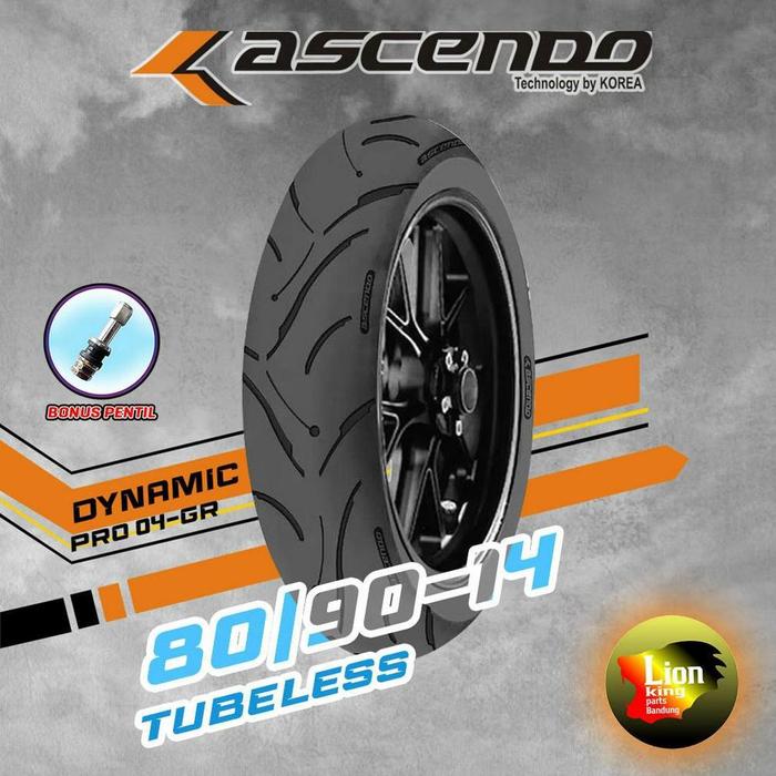 BAN LUAR ASCENDO DYNAMIC PRO 04-GR UKURAN 80/90/14 TUBELESS BONUS
