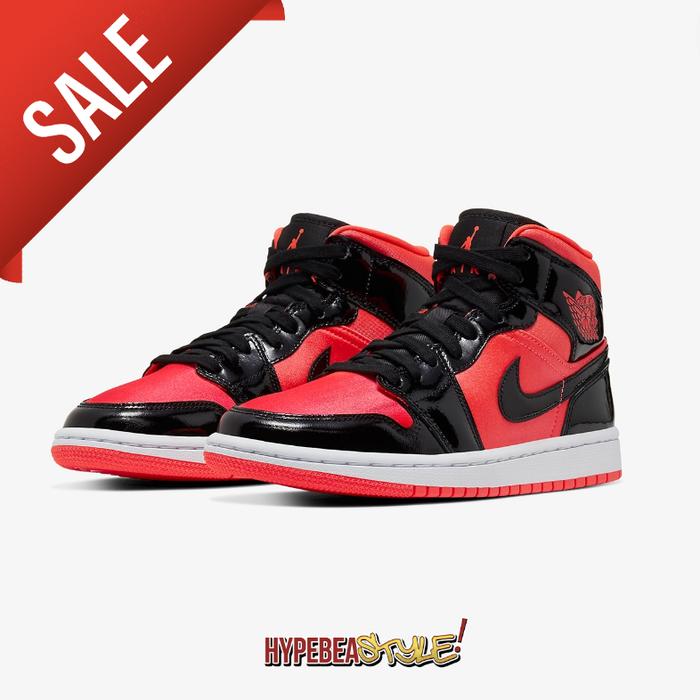 SEPATU AIR JORDAN 1 MID HOT PUNCH BLACK ( W ) ORIGINAL SNEAKER MURAH