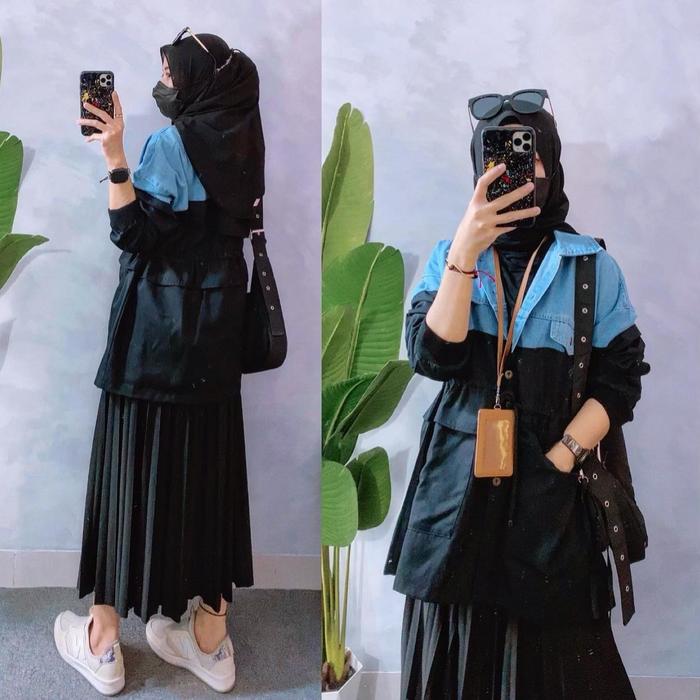 Nadya Jeans Blazer Jeans wash import mix katun denim fit to XXL kncing