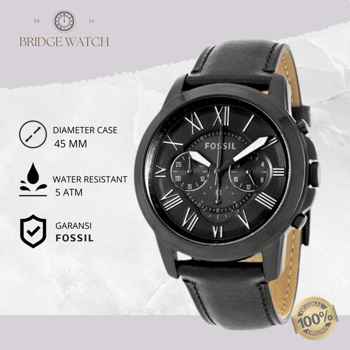 Jam Tangan Pria Fossil Grant Chronograph Kulit Black Casual Original FS5132