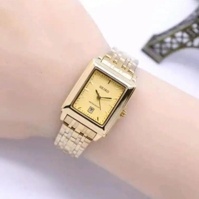 Jam Tangan wanita Seiko Segi Kotak Tanggal Aktif Rantai Stainless