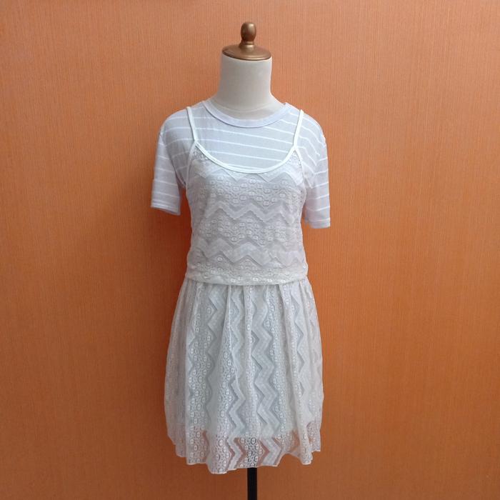mini midi dress wanita lace putih YIXINYA cewek M lengan pendek cute