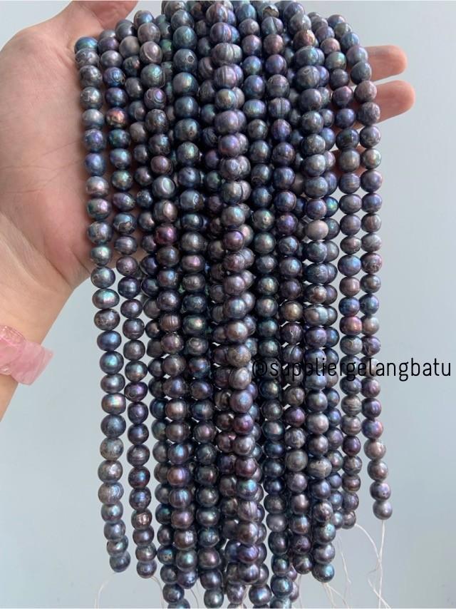 Mutiara Air Tawar Barok BLACK DIAMOND 8 x 14mm Bulat baroq pearl HITAM