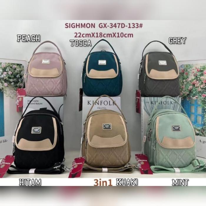 TAS WANITA ORI SIGHMON KANVAS 3in1 Ransel Slempang Tenteng 2Sleting