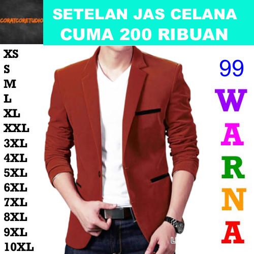 SETELAN Blazer Pria Jas Cowok Celana 200 MERAH BATA TUA LIS HITAM