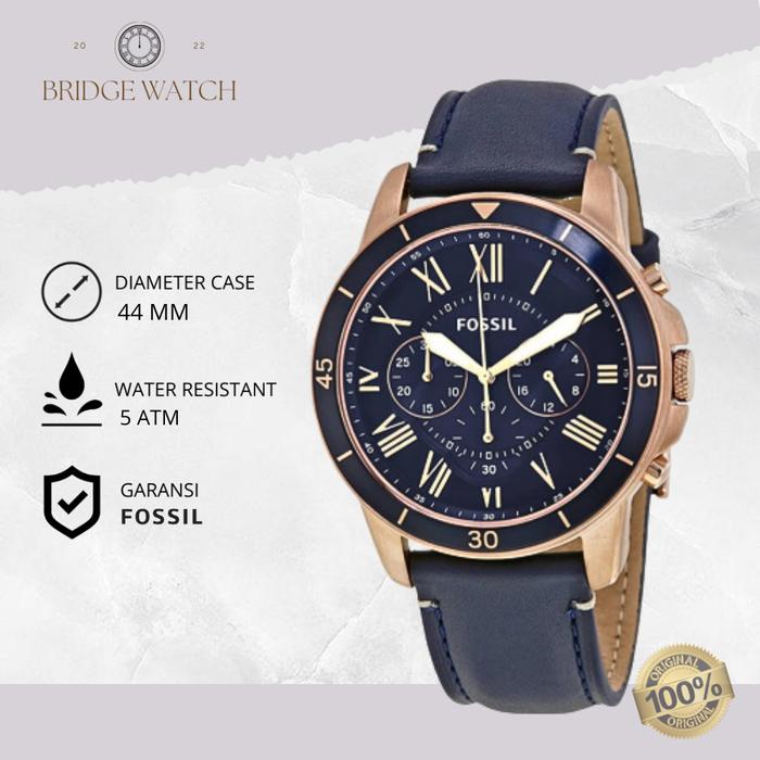 Jam Tangan Pria Fossil FS5237 Grant Chronograph Blue Dial Genuine Leather Strap Casual Original
