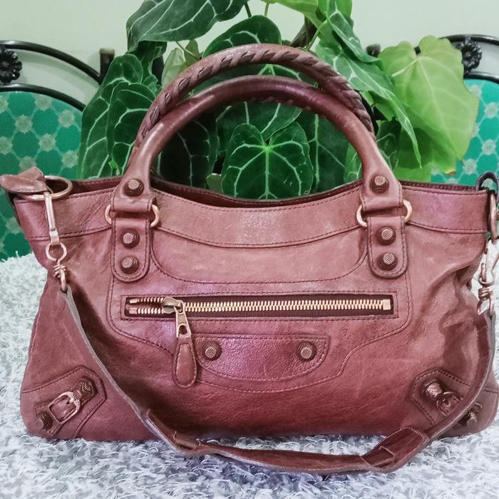 SECOND - TAS - KULIT ASLI - NO BRAND - ALA BALENCIAGA - COKLAT - MULUS