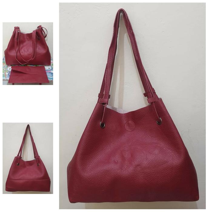 tas tote serut, tekstur kulit jeruk, plus clutch, second monza
