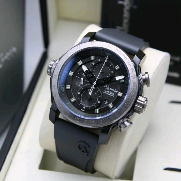 Jam Tangan Alexandre Christie Pria  AC 6565 ORIGINAL Karet- Full Black