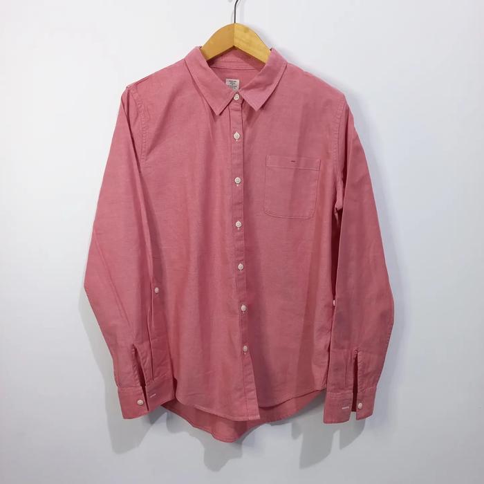 KEMEJA KATUN WANITA LENGAN PANJANG MERK GIORDANO SIZE XL - PINK