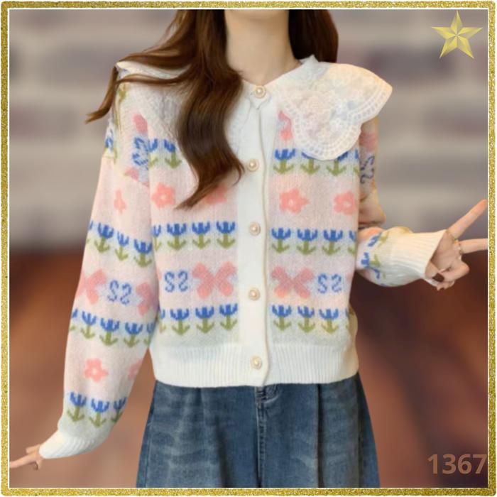 Sweater Wanita rajut Atasan lengan panjang Motif Premium Jumbo B1367