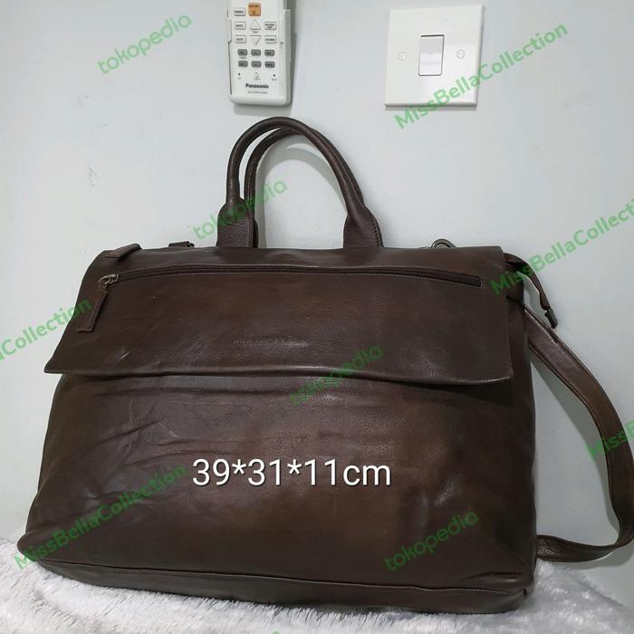 Tas selempang tenteng kerja tas kantor kulit Ssamzie Vintage Brown
