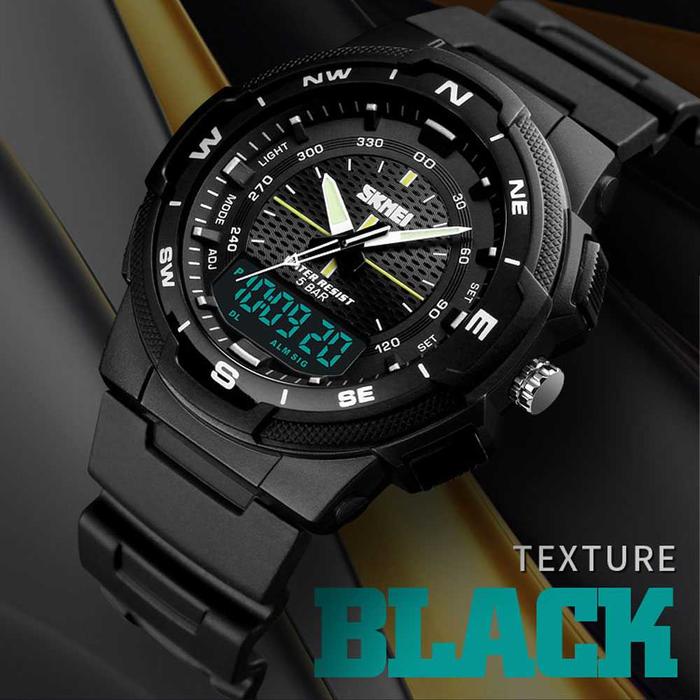 SKMEI Jam Tangan Pria Elegan Analog Digital Original Tahan Air 50m Strap PU Case ABS Diameter 47mm B