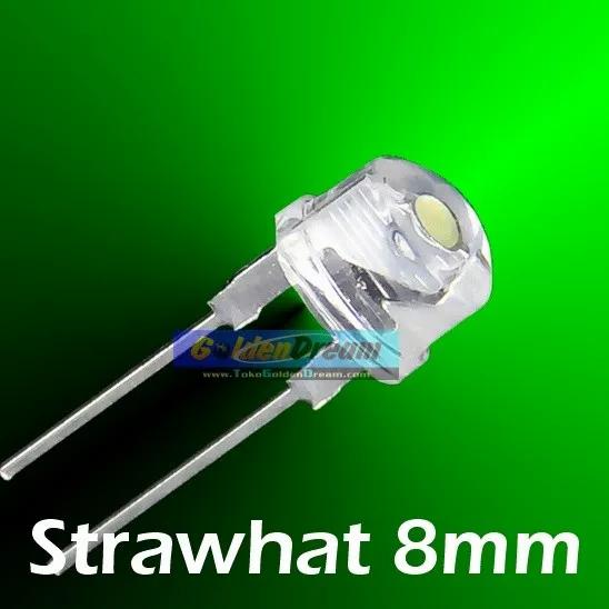 Lampu led 8mm straw hat warna hijau super terang f8 green strawhat Har