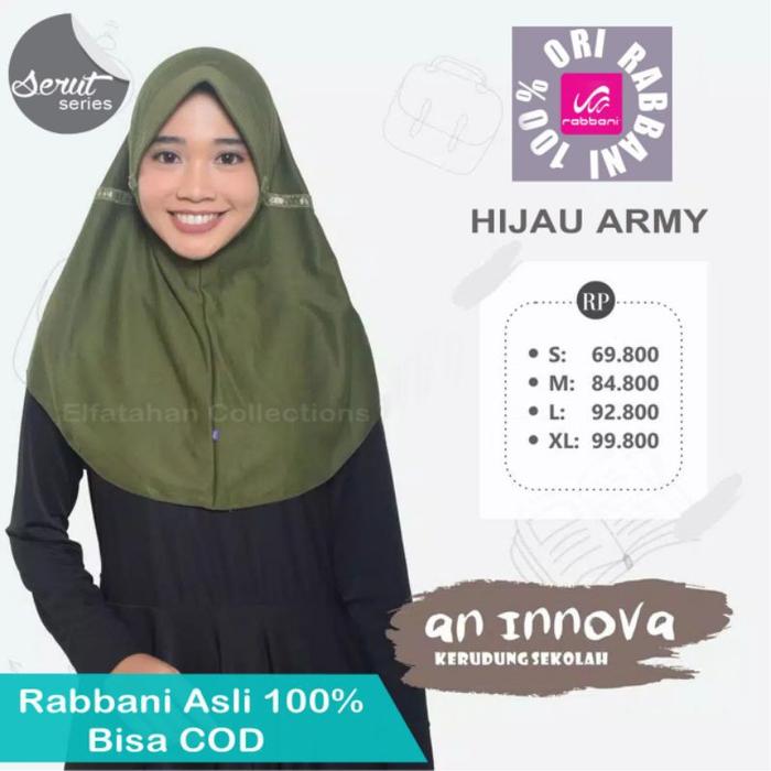 Kerudung jilbab instan RABBANI original  innova murah size M HIJAU ARMY Sekolah Anak Muslim