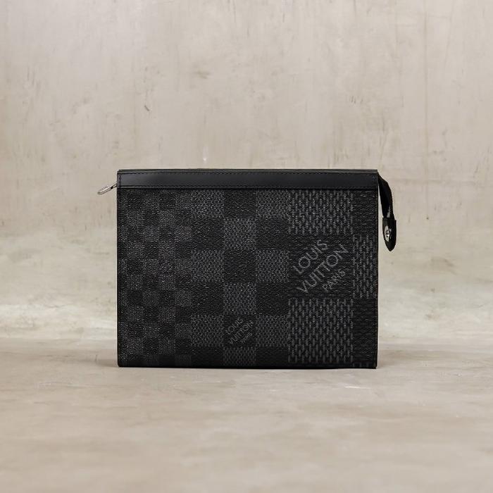 LV LOUIS VUITTON Gray Damier 3D Pochette Clutch in Graphite Black