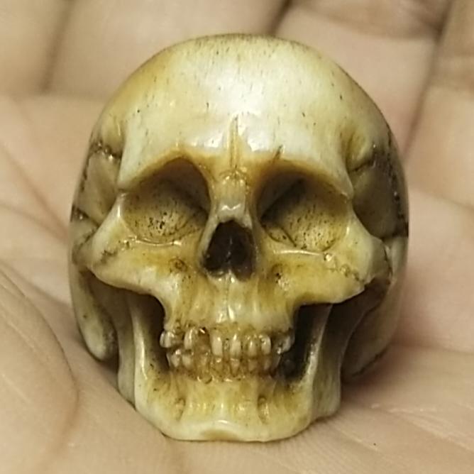 Cincin Tengkorak, Handmade Carving, Bahan Tanduk Rusa, size 11