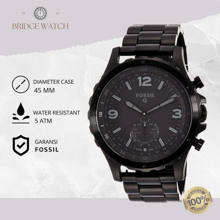 Jam Tangan Pria Fossil Hybrid Smartwatch Nate Hitam Stainless Steel Original FTW1115