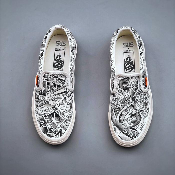 Sepatu SNS Sneakerstuff X Vans Slip On LX Vault OG White Black