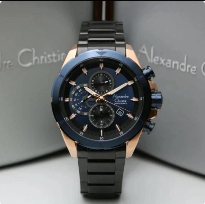 Jam Tangan Pria AC Alexandre Christie 6508 Original - Black Rose Blue