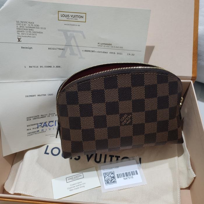 Preloved Authentic LV Cosmetic Pouch PM Damier Ebene Red, complete Set