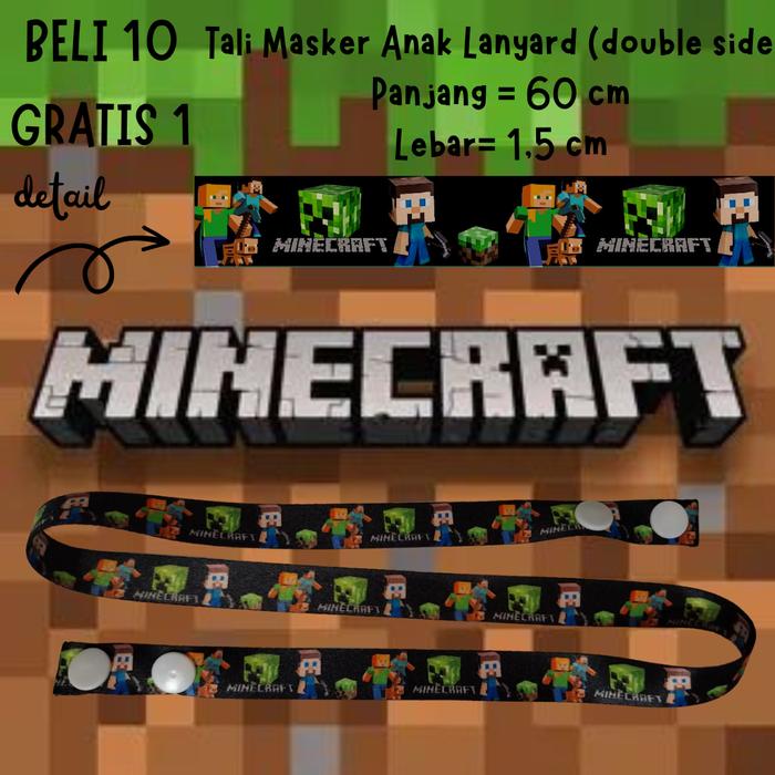 Tali Masker Anak Lanyard Gambar Bolak Balik Karakter Minecraft