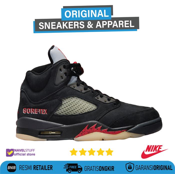 NIKE Air Jordan 5 Retro GTX (Goretex) Off Noir Fire Red Black Muslin