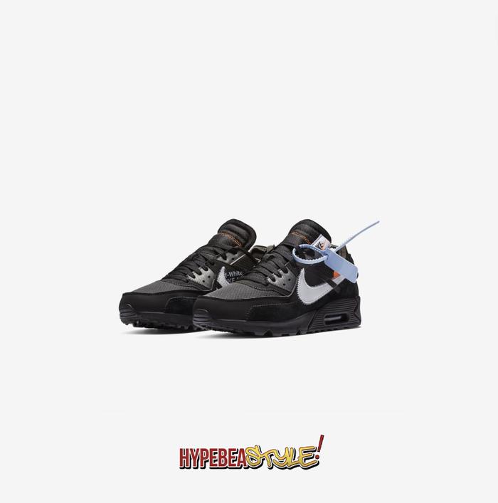 SEPATU ANAK AIR MAX 90 X OFF-WHITE BLACK WHITE (TD) ORIGINAL SNEAKER