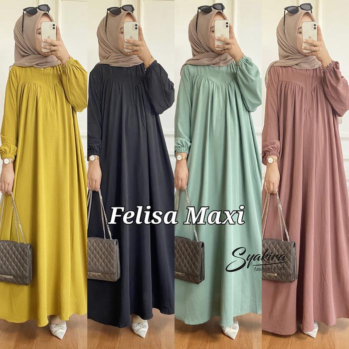 new felisa maxy dress gamis wanita crincle modis casual kekinian