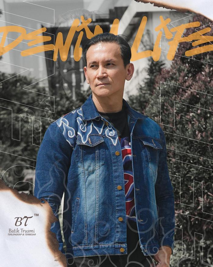 BATIK TRUSMI Jaket Denim Pria Motif Batik Mega Mendung BT SSM