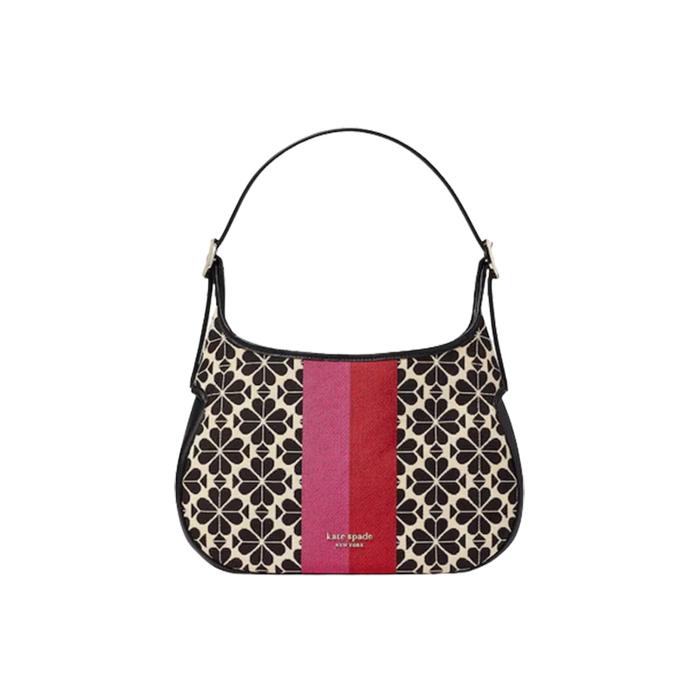 Tas Wanita Branded KS Spade Flower Jacquard Stripe Penny Small Hobo Bag - Cream Multi