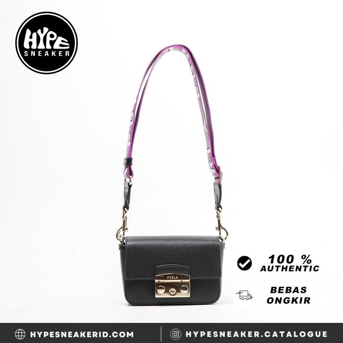 Tas FURLA METROPOLIS BLACK TEXT STRAP SHOULDER BAG 100% ORI