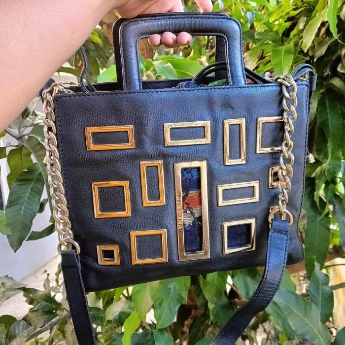Second - tas branded - Dissona - hitam, kulit asli, tebal, auth tag