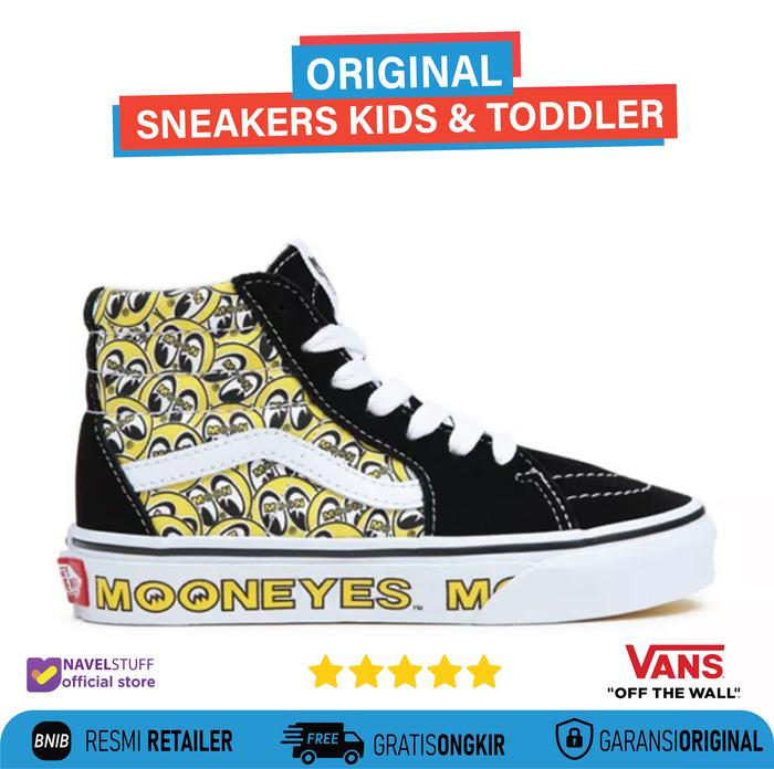 VANS Sk8 Hi Mooneyes Toddler Kids Black/Yellow Anak Original BNIB