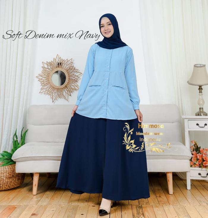 Gamis kantor biru mix navy-gamis pdh biru-gamis office biru-gamis pns
