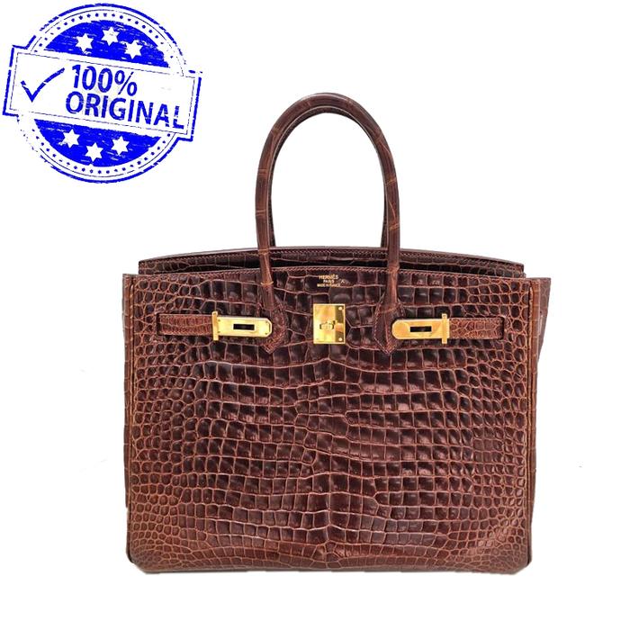 Preloved Hermes Birkin 34 B35 Croco Choco Brown GHW #M square 2009