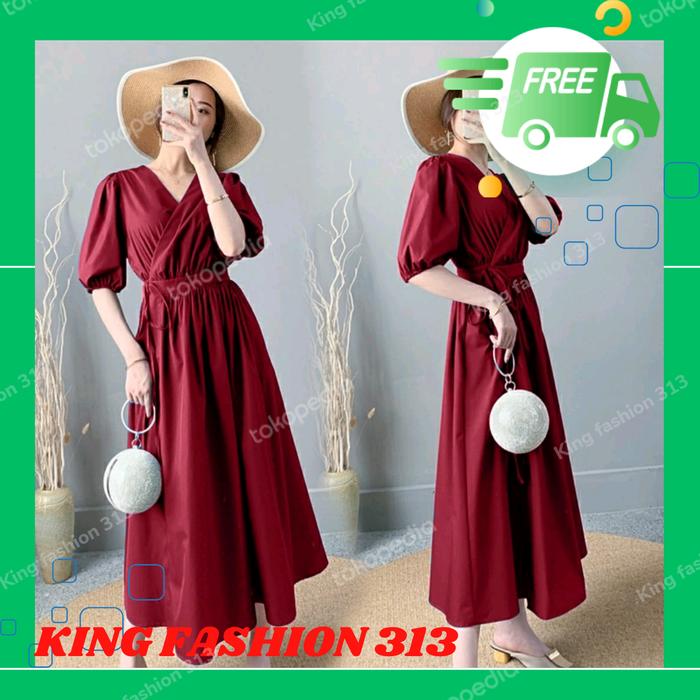 midi dress polos wanita Fujita bahan moscrepe LD 104 ada tali pinggang