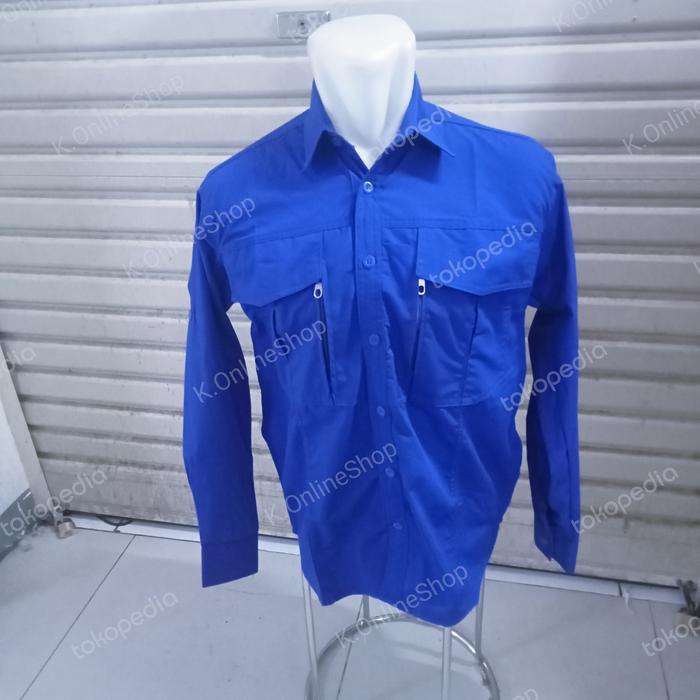 kemeja W tac biru Benhur seragam lapangan Lengan panjang