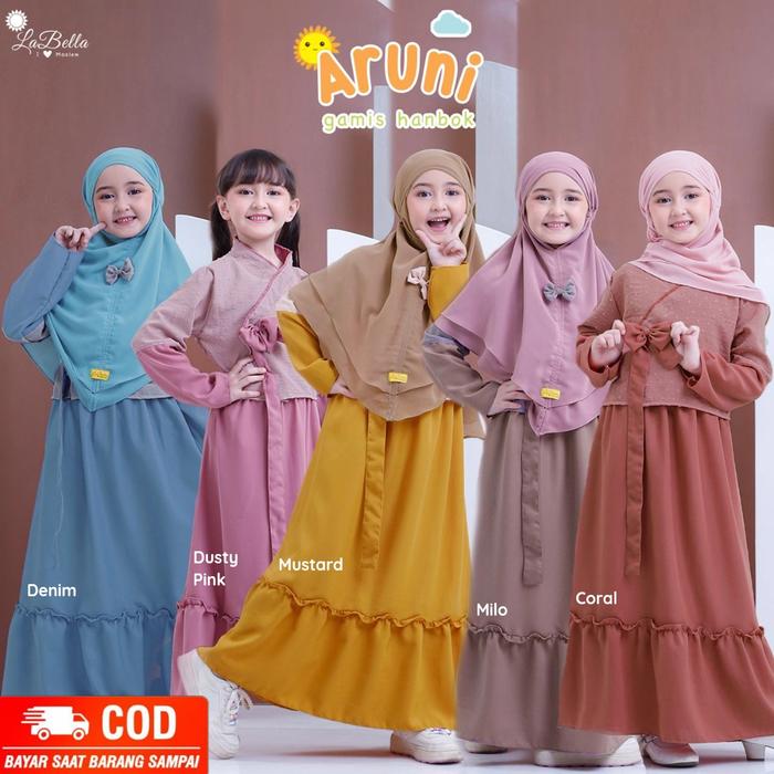 LABELLA GAMIS HANBOK KOREAN SET JILBAB DRESS MUSLIM CASUAL ANAK PEREMPUAN USIA 3-9 TAHUN ARUNI SERIE